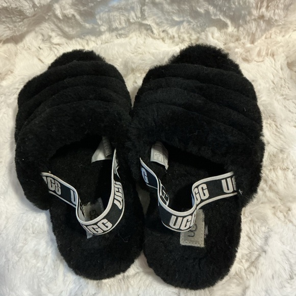 UGG Women's Black Fluffy Slippers - Picture 2 of 4